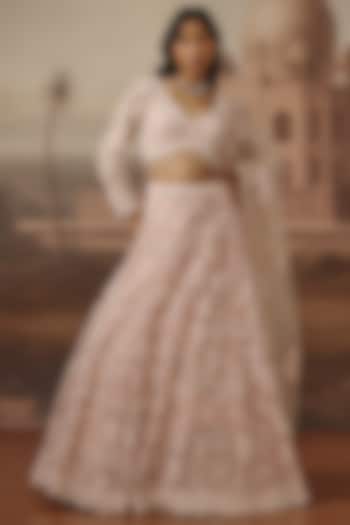 Soft Blush Hand Embroidered Bridal Lehenga Set by SABE at Pernia's Pop Up Shop