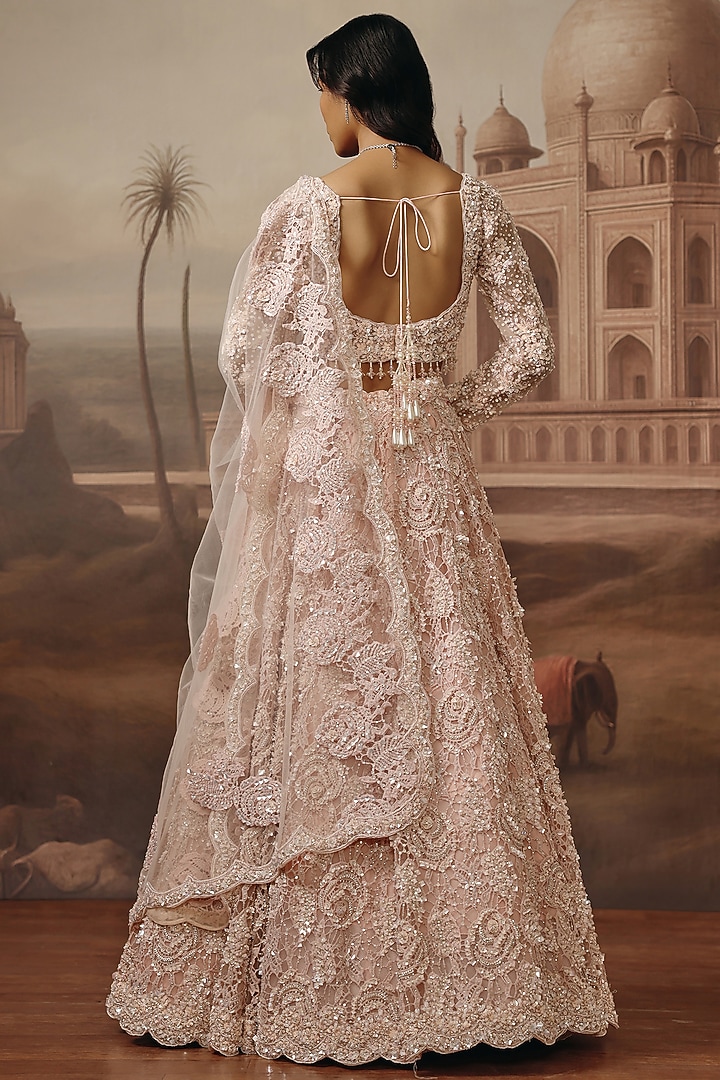 Soft Blush Hand Embroidered Bridal Lehenga Set by SABE at Pernia's Pop Up Shop