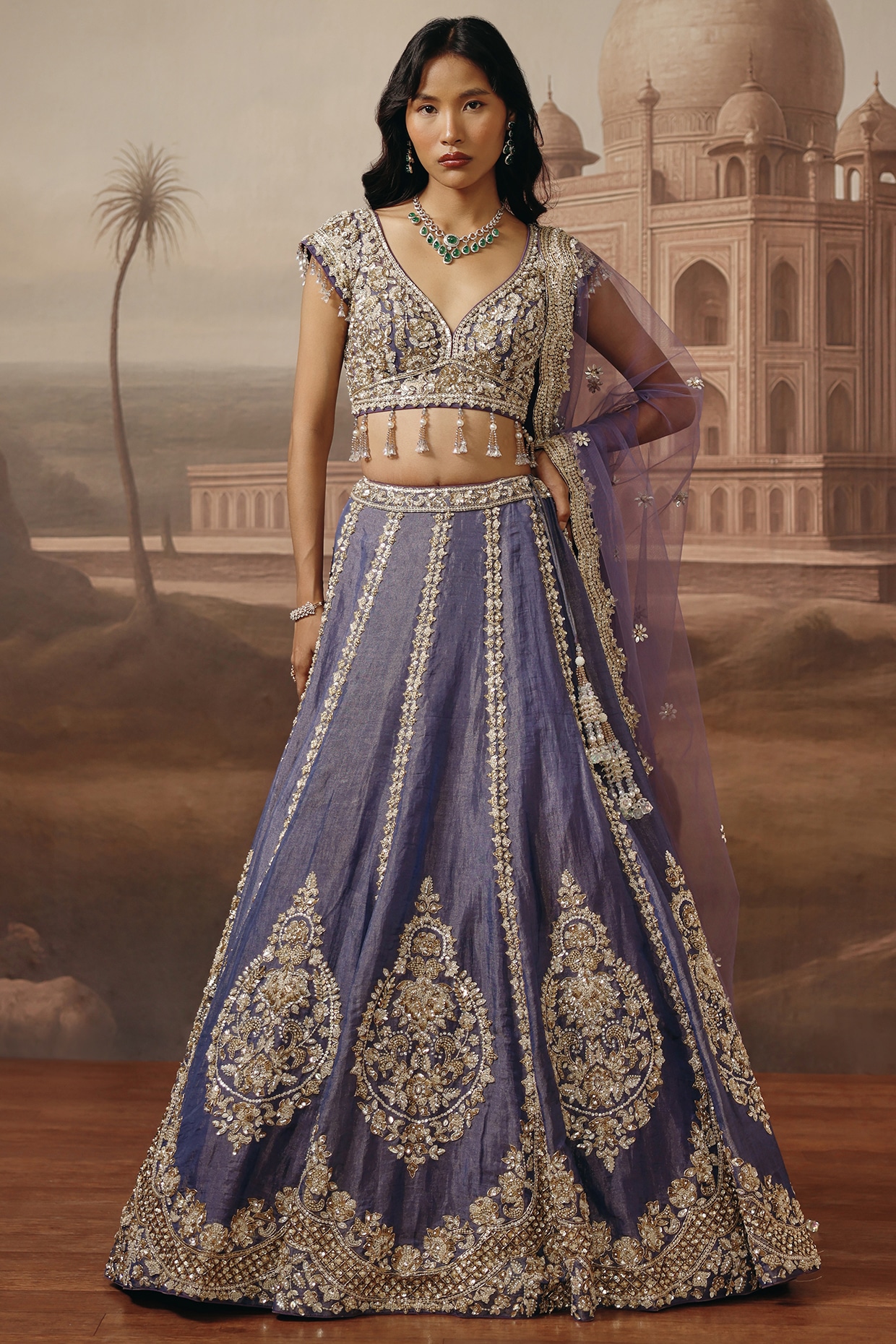 SABE Mauve Tissue Sequins & Pearl Embroidred Lehenga Set