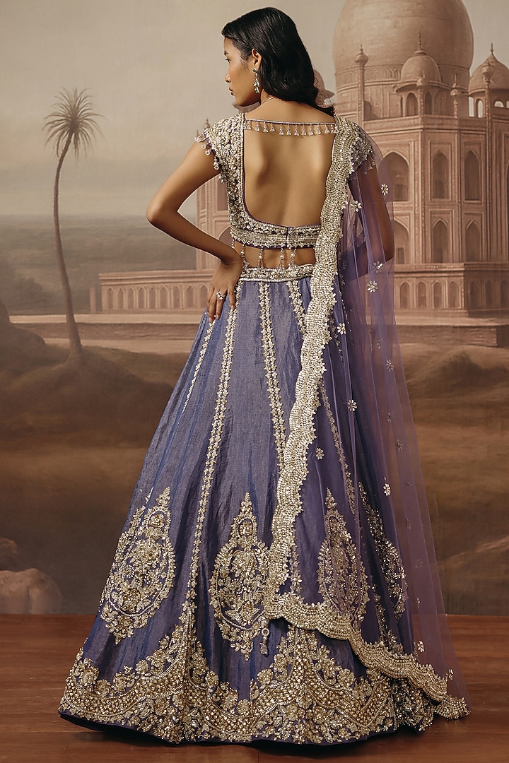Mauve Tissue Sequins & Pearl Embroidred Wedding Lehenga Set by SABE at Pernia's Pop Up Shop
