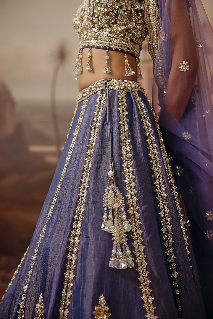 Mauve Tissue Sequins & Pearl Embroidred Wedding Lehenga Set by SABE at Pernia's Pop Up Shop