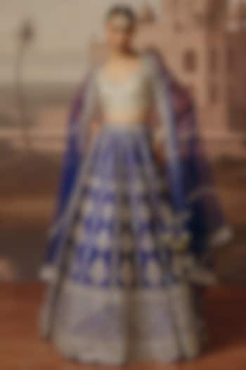 Blue Silk Sequins & Zari Embroidered Wedding Lehenga Set by SABE at Pernia's Pop Up Shop