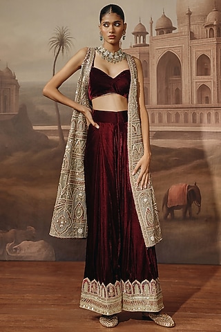 Pista Green Net Dabka Embroidered Jacket Set by SABE