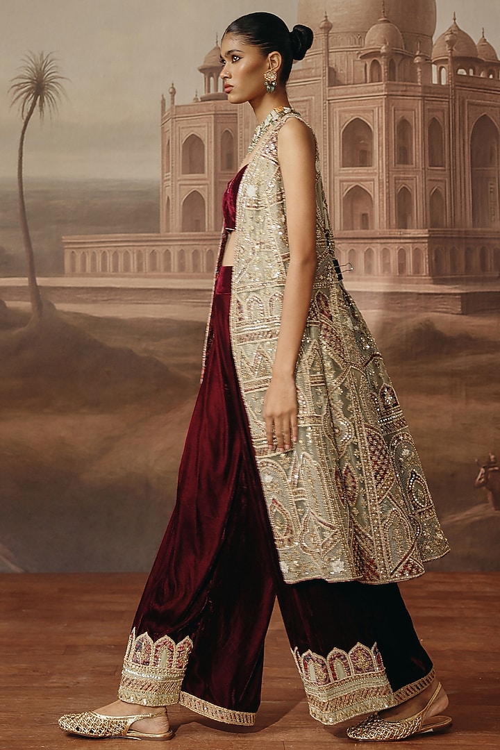 Pista Green Net Dabka Embroidered Jacket Set by SABE at Pernia's Pop Up Shop