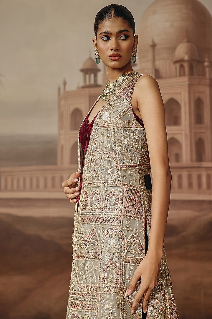 Pista Green Net Dabka Embroidered Jacket Set by SABE at Pernia's Pop Up Shop