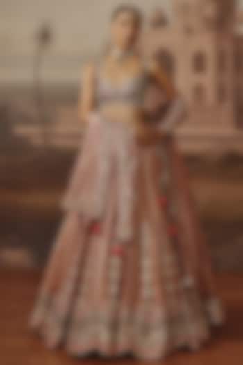 Onion Pink Silk Pearl & Sequins Embroidered Wedding Lehenga Set by SABE at Pernia's Pop Up Shop