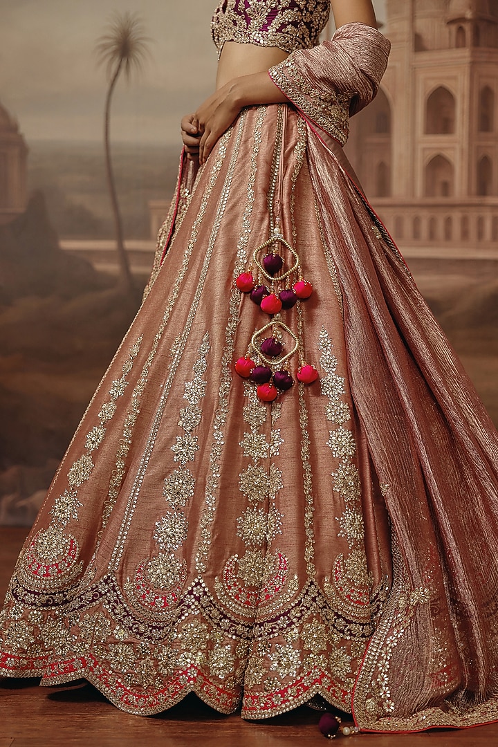 Onion Pink Silk Pearl & Sequins Embroidered Wedding Lehenga Set by SABE at Pernia's Pop Up Shop