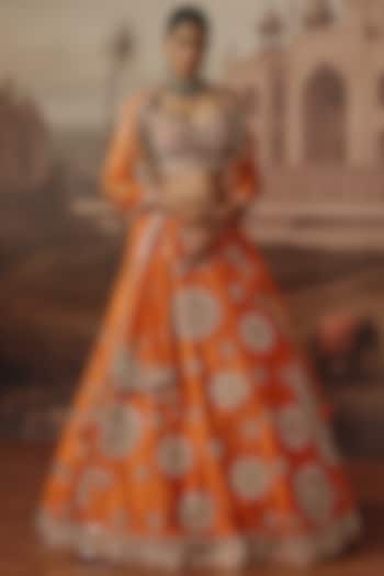 Rust Silk Mirror & Dabka Embroidered Bridal Lehenga Set by SABE at Pernia's Pop Up Shop