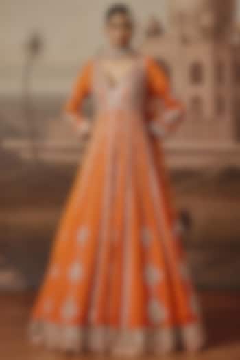 Rust Georgette Mirror Embroidered Bridal Anarkali Set by SABE at Pernia's Pop Up Shop