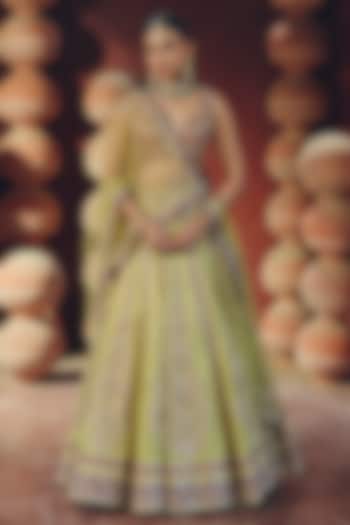 Pista Green Tissue Silk Zardosi Embellished Bridal Lehenga Set by SABE at Pernia's Pop Up Shop
