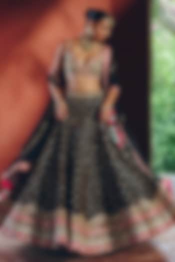 Black Silk Zardosi Embellished Wedding Lehenga Set by SABE at Pernia's Pop Up Shop