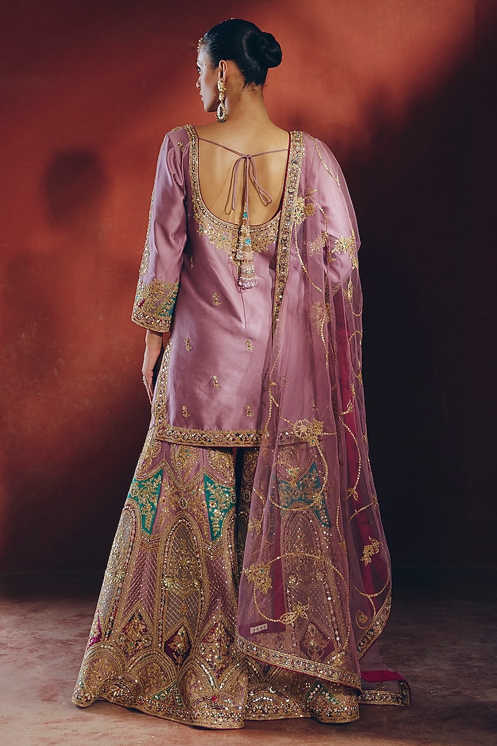 Lilac Silk Sequin Embellished Gharara Set by SABE at Pernia's Pop Up Shop