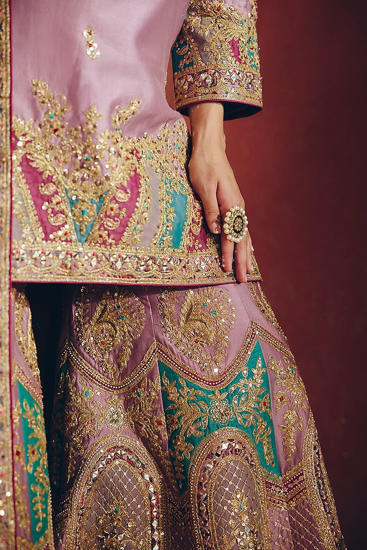 Lilac Silk Sequin Embellished Gharara Set by SABE at Pernia's Pop Up Shop