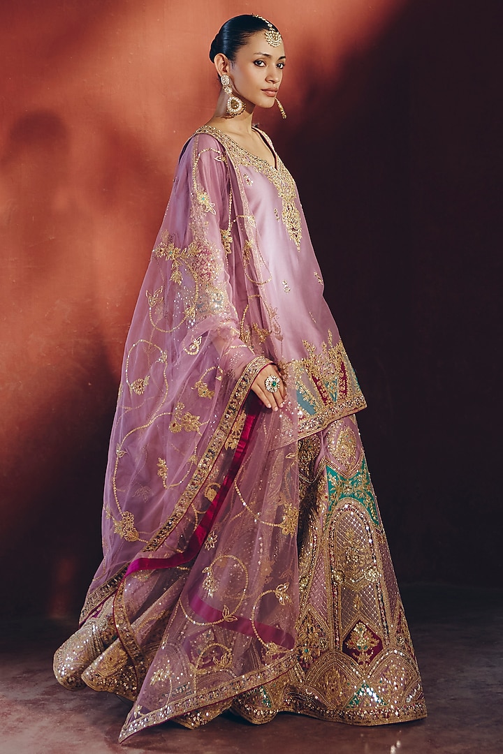 Lilac Silk Sequin Embellished Gharara Set by SABE at Pernia's Pop Up Shop