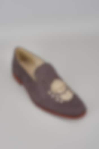 Brown Suede Hand Embroidered Loafers by SALIL BHATIA at Pernia's Pop Up Shop