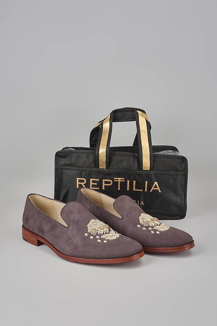 Brown Suede Hand Embroidered Loafers by SALIL BHATIA at Pernia's Pop Up Shop