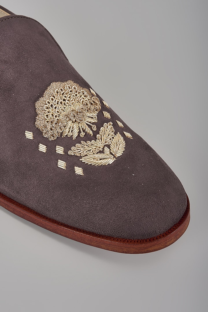 Brown Suede Hand Embroidered Loafers by SALIL BHATIA at Pernia's Pop Up Shop