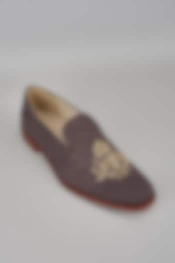 Brown Suede Hand Embroidered Loafers by SALIL BHATIA at Pernia's Pop Up Shop