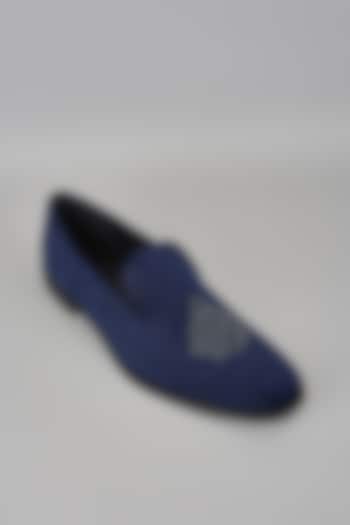 Midnight Blue Velvet Hand Embroidered Loafers by SALIL BHATIA at Pernia's Pop Up Shop