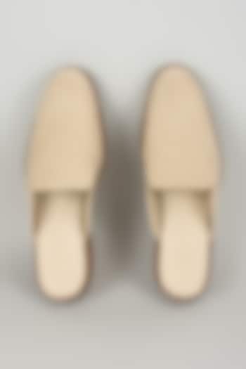 Beige Nude Leather Handwoven Mules by SALIL BHATIA at Pernia's Pop Up Shop