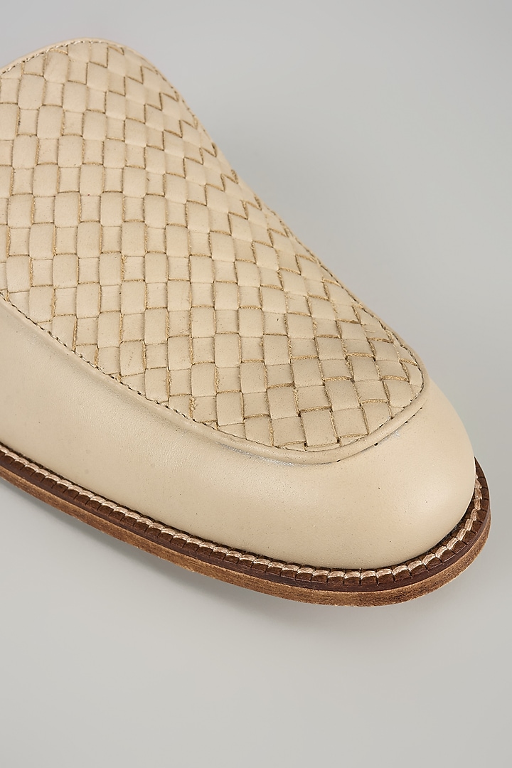 Beige Nude Leather Handwoven Mules by SALIL BHATIA at Pernia's Pop Up Shop