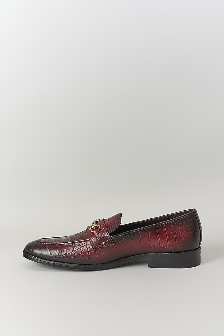 Deep Burgundy Croc Embossed Leather Loafers by SALIL BHATIA at Pernia's Pop Up Shop