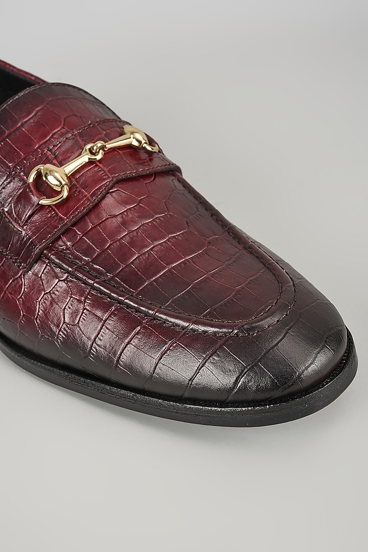 Deep Burgundy Croc Embossed Leather Loafers by SALIL BHATIA at Pernia's Pop Up Shop