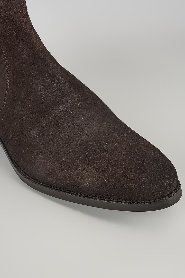Brown Suede & Croc Embossed Leather Chelsea Boots by SALIL BHATIA at Pernia's Pop Up Shop