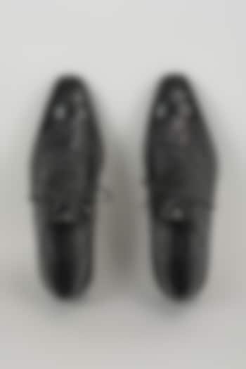 Black Patent Croc Embossed Leather Wingtip Oxford Shoes by SALIL BHATIA at Pernia's Pop Up Shop