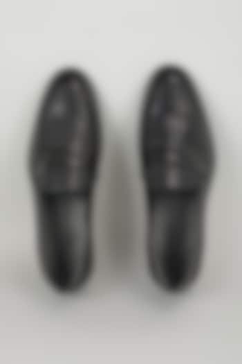 Black Leather Penny Loafer Shoes by SALIL BHATIA at Pernia's Pop Up Shop