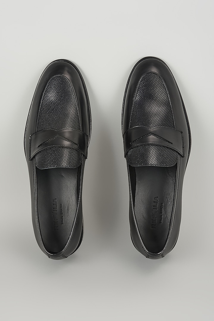 Black Leather Penny Loafer Shoes by SALIL BHATIA at Pernia's Pop Up Shop