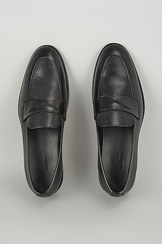 Black Leather Penny Loafer Shoes by SALIL BHATIA