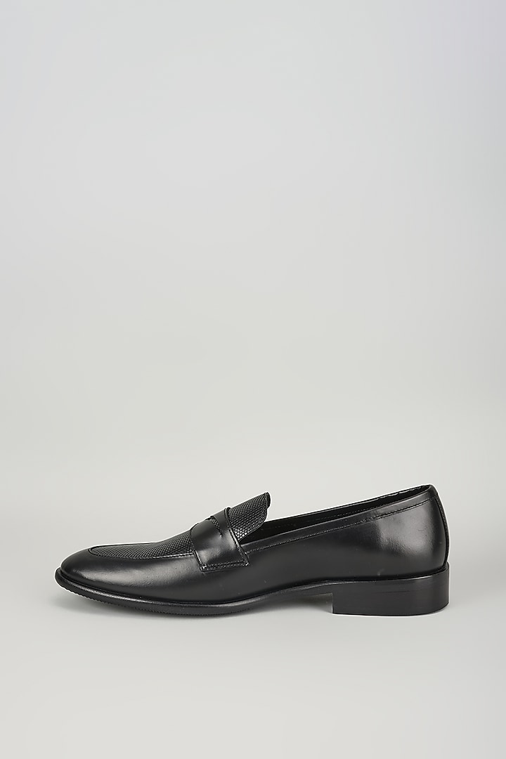 Black Leather Penny Loafer Shoes by SALIL BHATIA at Pernia's Pop Up Shop
