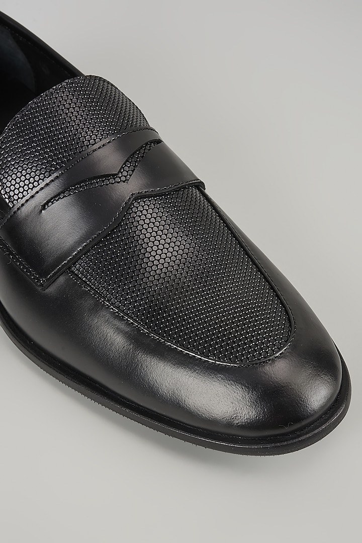 Black Leather Penny Loafer Shoes by SALIL BHATIA at Pernia's Pop Up Shop