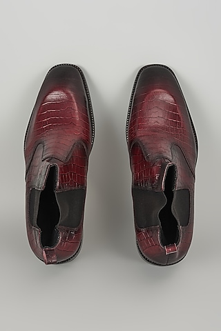 Burgundy Croc Embossed Leather Chelsea Boots by SALIL BHATIA