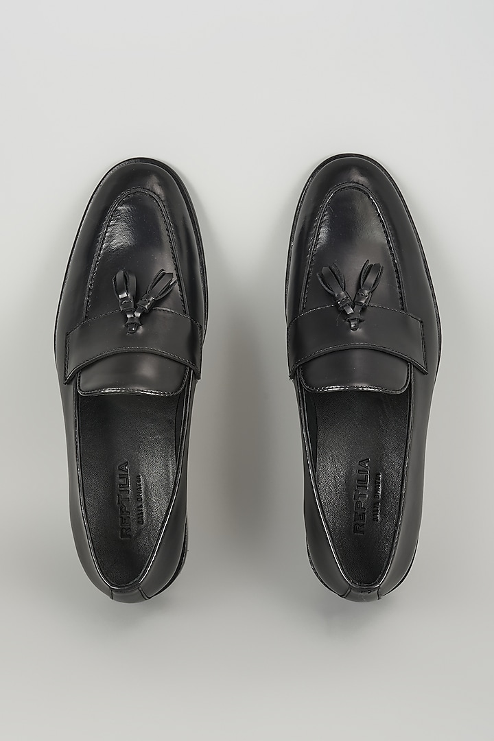 Black Topgrain Leather Loafer Shoes by SALIL BHATIA at Pernia's Pop Up Shop