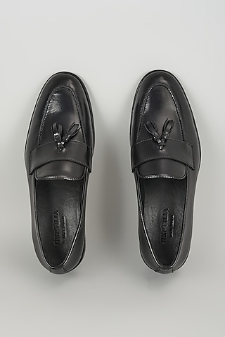 Black Topgrain Leather Loafer Shoes by SALIL BHATIA
