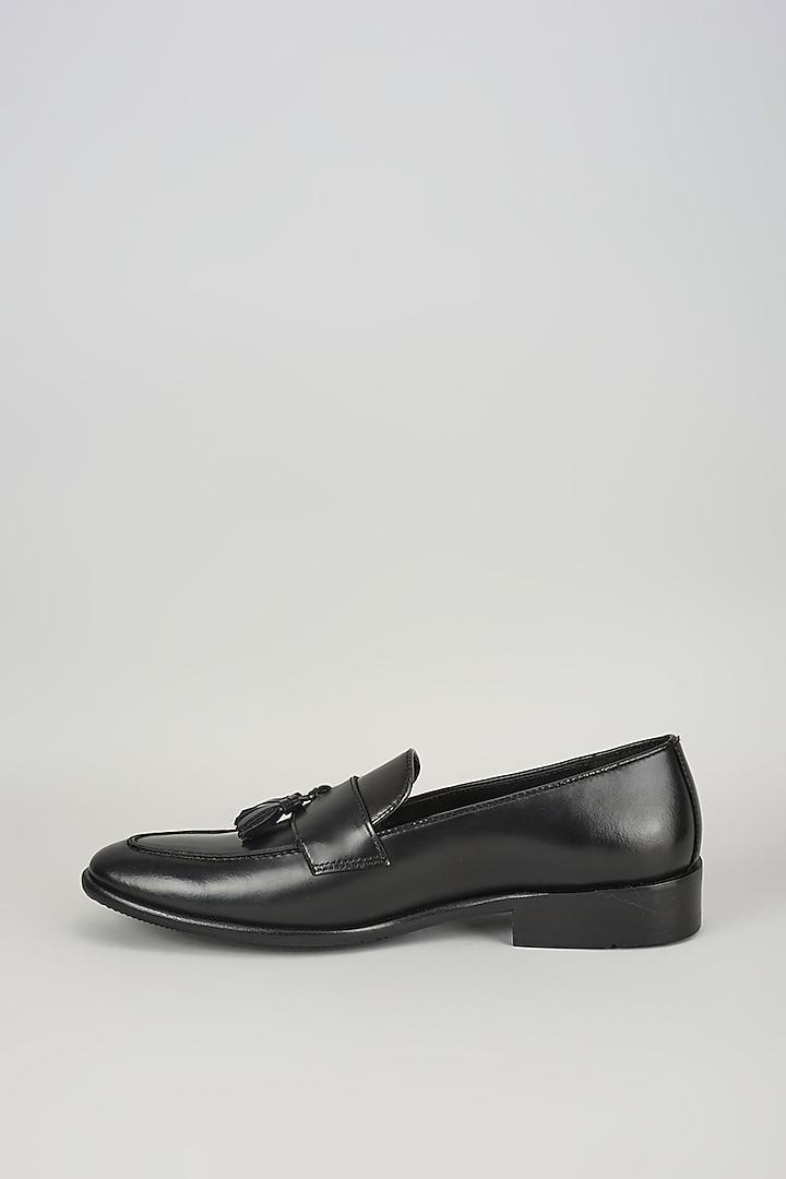 Black Topgrain Leather Loafer Shoes by SALIL BHATIA at Pernia's Pop Up Shop
