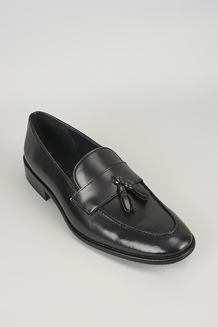 Black Topgrain Leather Loafer Shoes by SALIL BHATIA at Pernia's Pop Up Shop