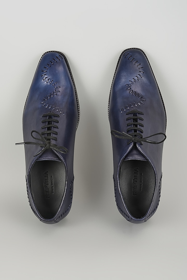 Blue Patina Leather Handmade Oxford Shoes by SALIL BHATIA at Pernia's Pop Up Shop