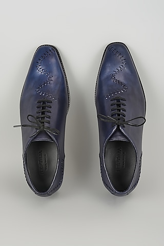 Blue Patina Leather Handmade Oxford Shoes by SALIL BHATIA