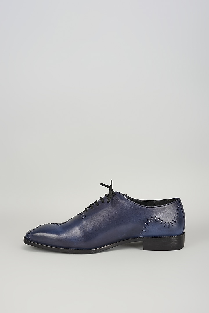 Blue Patina Leather Handmade Oxford Shoes by SALIL BHATIA at Pernia's Pop Up Shop