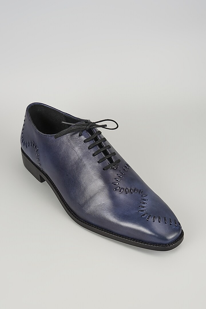 Blue Patina Leather Handmade Oxford Shoes by SALIL BHATIA at Pernia's Pop Up Shop