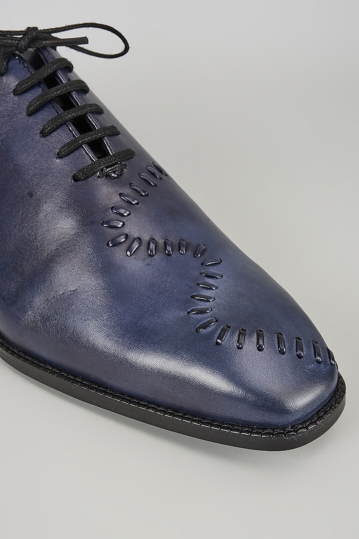 Blue Patina Leather Handmade Oxford Shoes by SALIL BHATIA at Pernia's Pop Up Shop