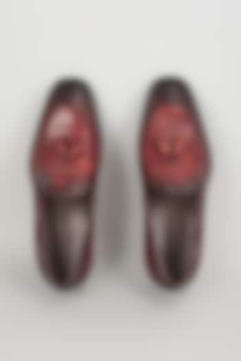 Red Full-Grain Leather Hand-Dyed Tassel Loafers by SALIL BHATIA at Pernia's Pop Up Shop