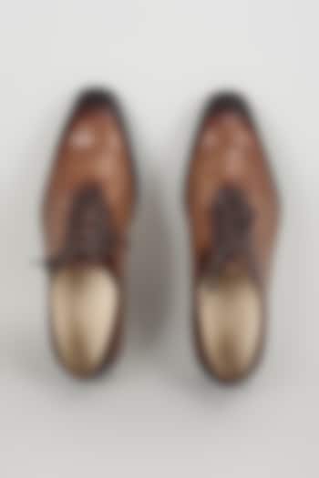 Beige & Black Croc Embossed Leather Hand Patina Oxford Shoes by SALIL BHATIA at Pernia's Pop Up Shop