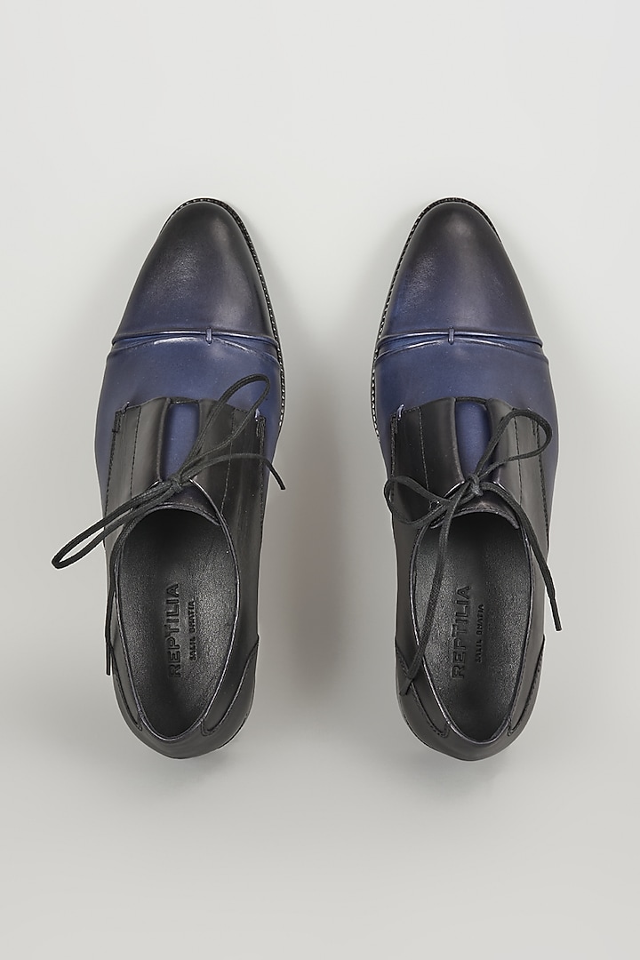 Black & Navy Leather Hand Patina Cap-Toe Shoes by SALIL BHATIA at Pernia's Pop Up Shop
