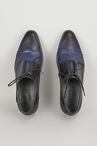 Black & Navy Leather Hand Patina Cap-Toe Shoes by SALIL BHATIA