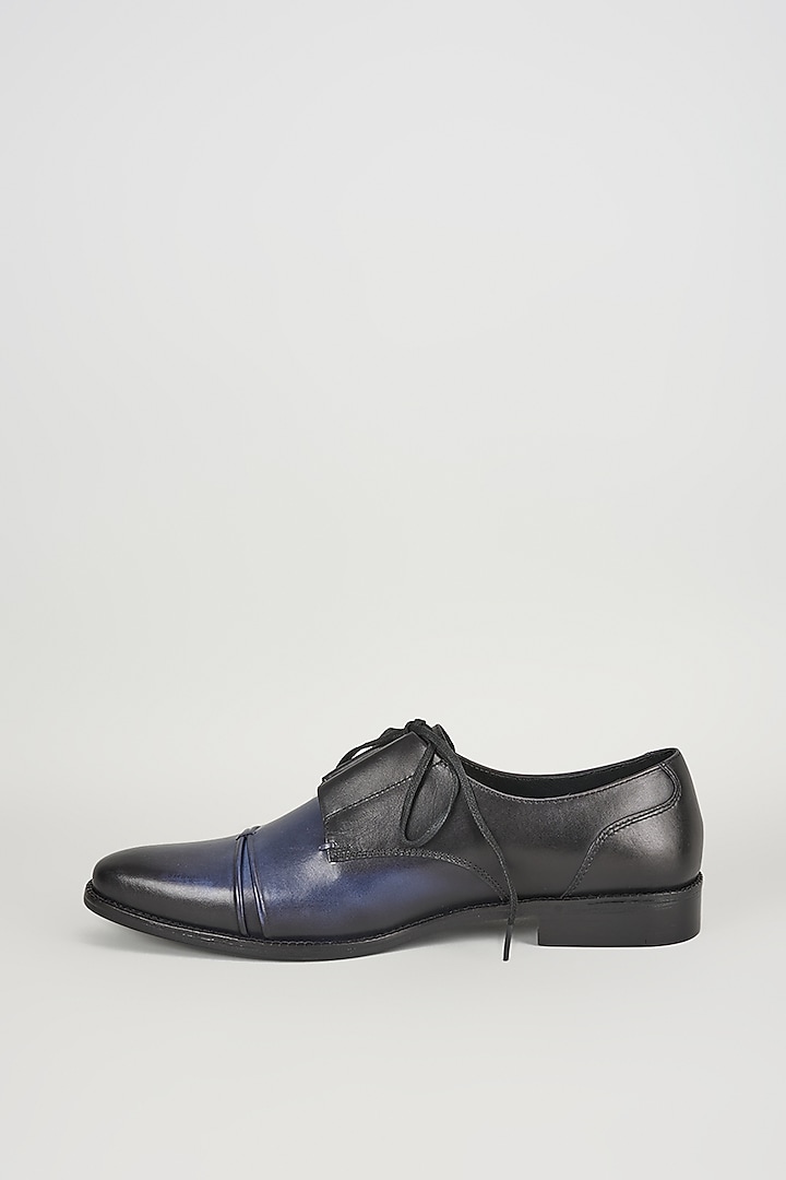 Black & Navy Leather Hand Patina Cap-Toe Shoes by SALIL BHATIA at Pernia's Pop Up Shop
