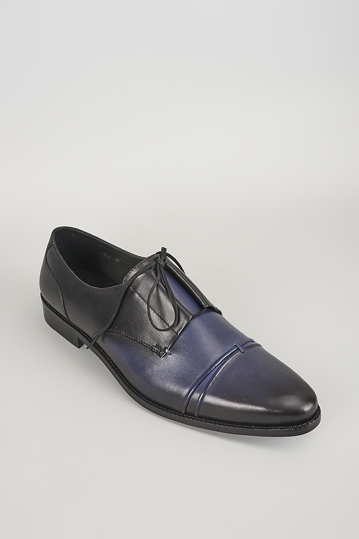 Black & Navy Leather Hand Patina Cap-Toe Shoes by SALIL BHATIA at Pernia's Pop Up Shop